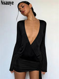 Mini Robe Bodycon Manches Longues Col V Dos Nu — Soirée Club Été Femme