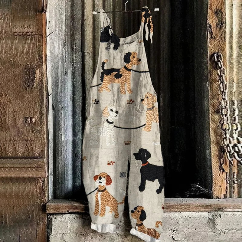Combinaison Femme Imprimé Chien 3D — Style Rétro Chic, Grande Taille