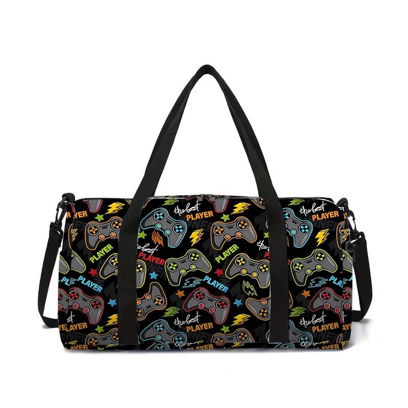 Sac de Voyage Polochon Manette de Jeu Néon — Sac Enfant Grande Capacité 45cm