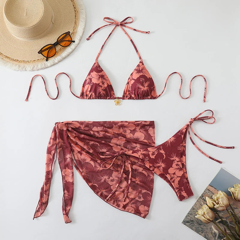 Ensemble Bikini 3 Pièces Triangle + Robe de Plage 2026 — Cover-Up Femme