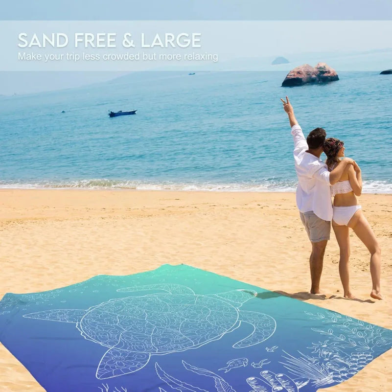 Couverture de Plage Anti-Sable Tortue — Tapis Léger Grande Taille Pique-Nique & Voyage