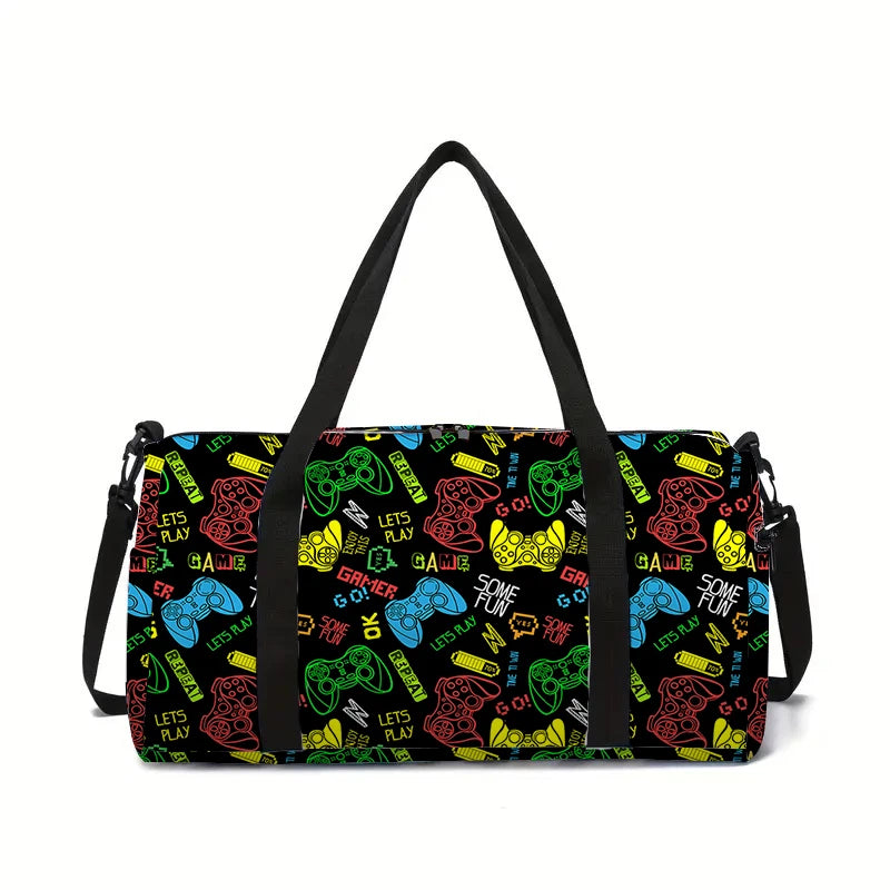 Sac de Voyage Polochon Manette de Jeu Néon — Sac Enfant Grande Capacité 45cm