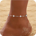Bracelet de Cheville Trèfle Porte-Bonheur Argent 925 Zircon Femme — Bijou Pied Été