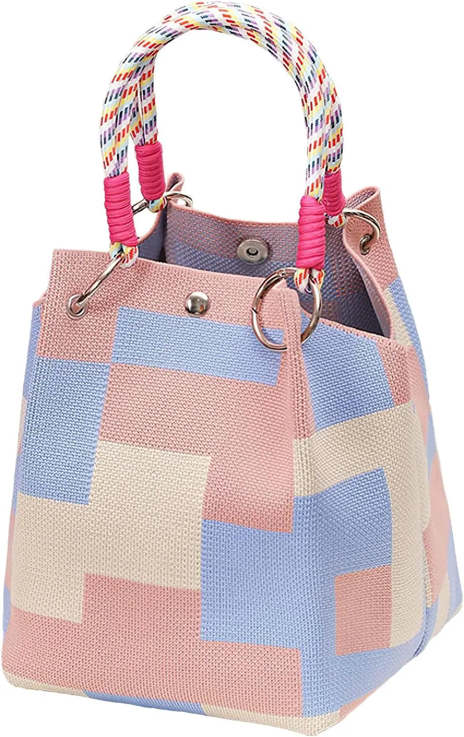 Mini Sac Seau Tricoté — Pochette Femme Motifs Géométriques Bohème