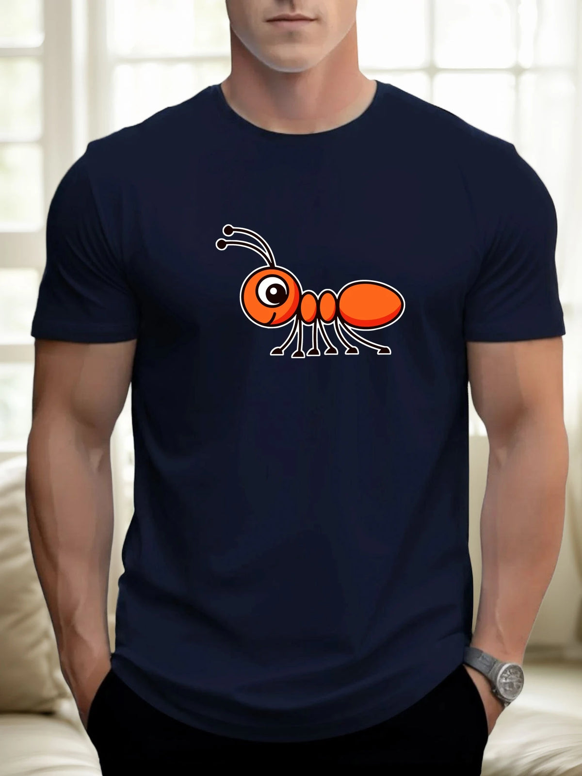 T-Shirt Homme 100% Coton Imprimé Graphique – Col Rond, Style Casual