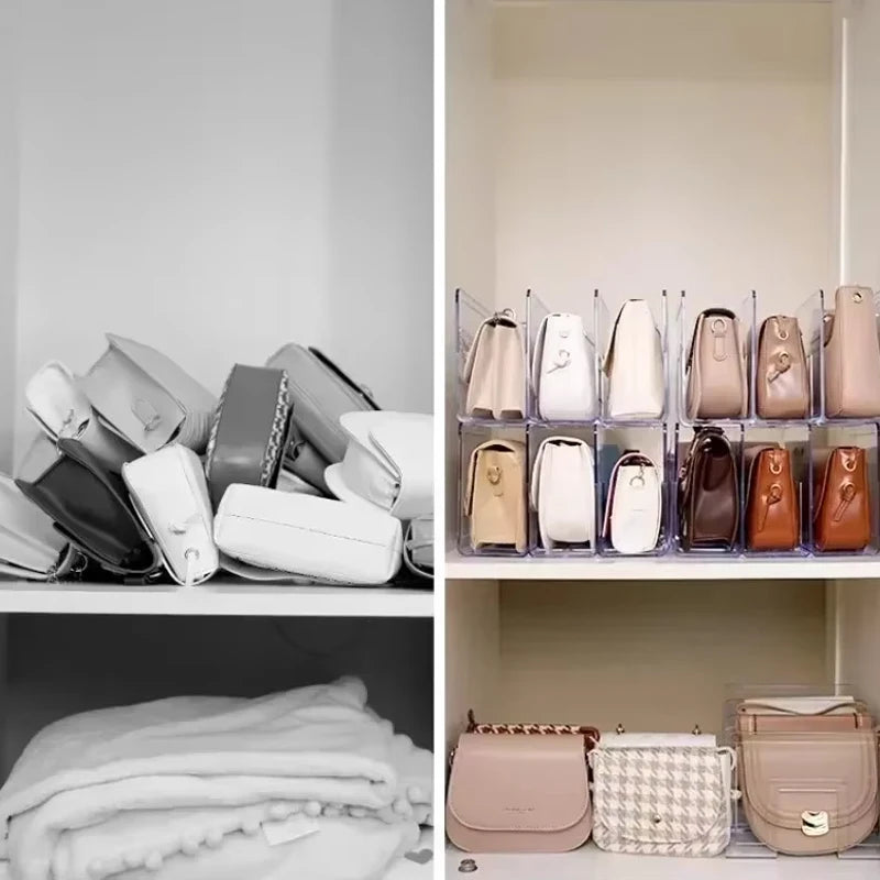 Présentoir à Sacs à Main en Acrylique – 4 Compartiments, Rangement & Exposition