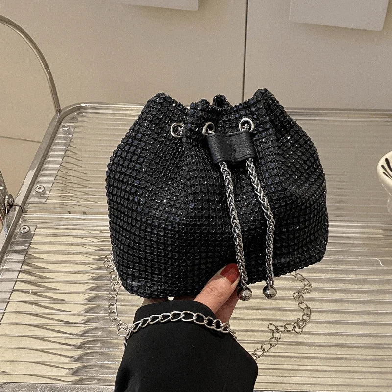 Sac Crossbody Strass & Rhinestone — Pochette Seau Multifonction Femme Soirée