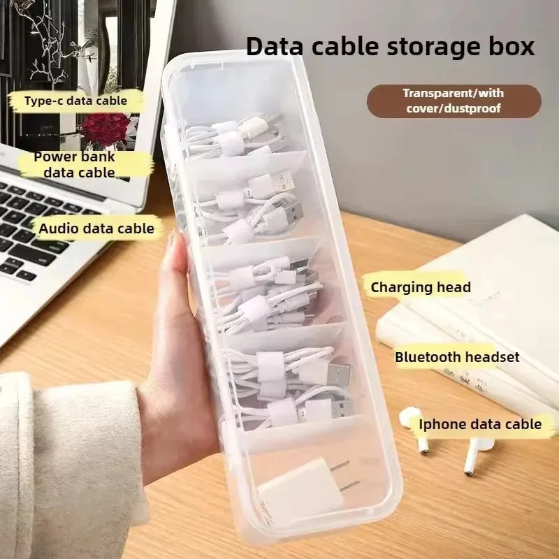 Boîte de Rangement Transparente pour Câbles — Organiseur avec Couvercle Anti-poussière