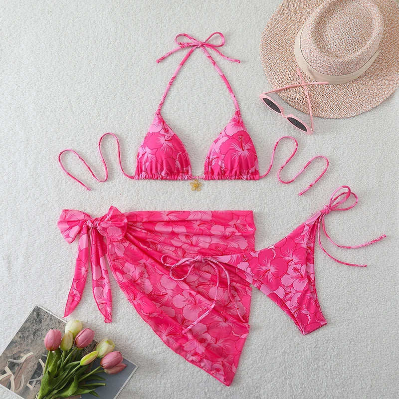 Ensemble Bikini 3 Pièces Triangle + Robe de Plage 2026 — Cover-Up Femme