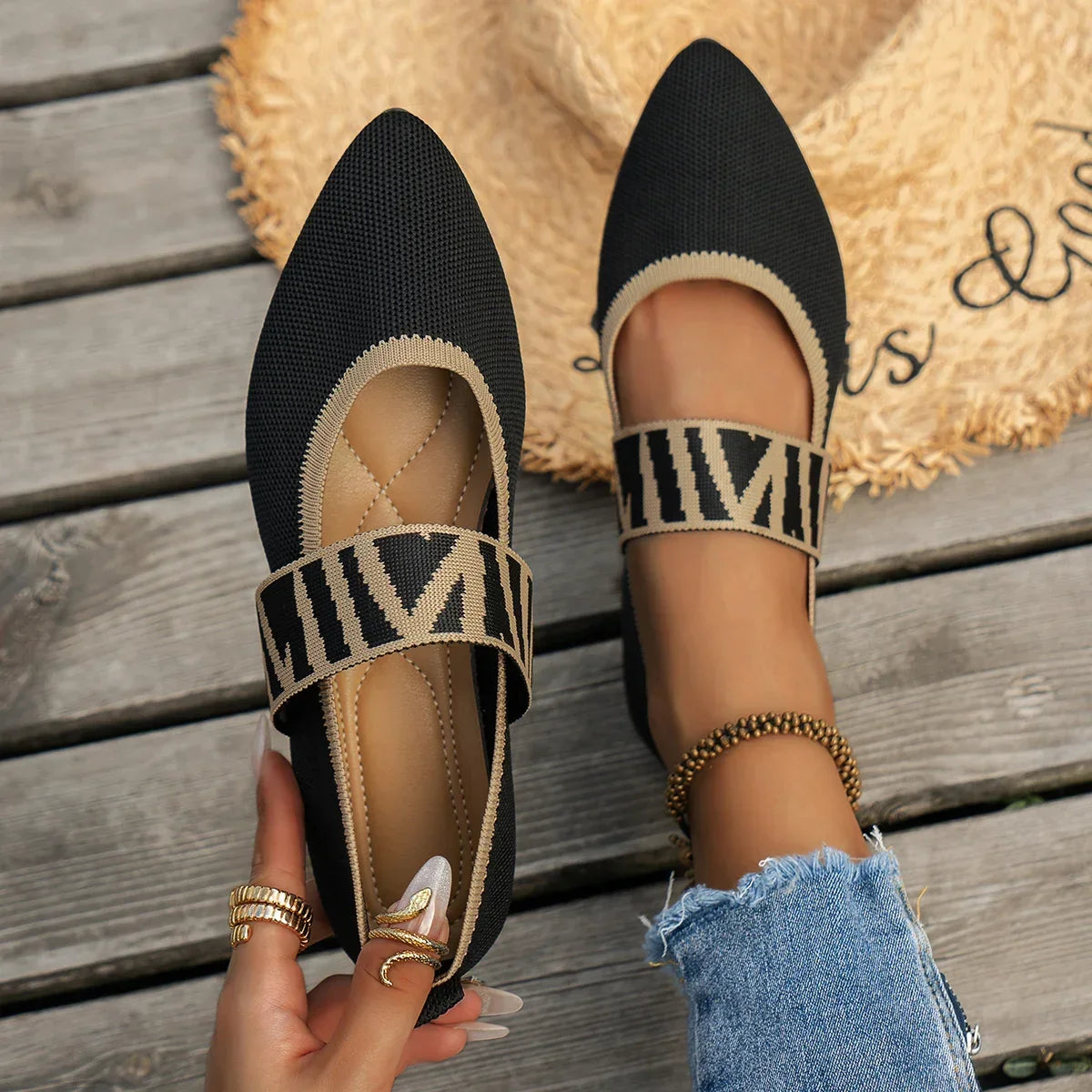 Ballerines Tricotées Color Block Femme — Loafers Casual Bout Pointu