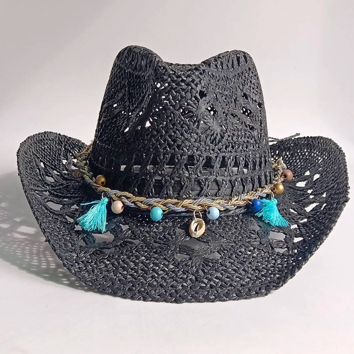 Chapeau de Cowboy Tendance Ajouré — Fait Main en Paille, Style Boho Plage Unisexe