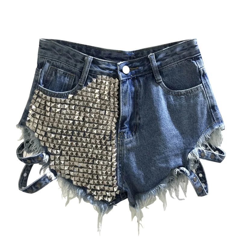 Short Jean Rivets & Franges Femme Taille Haute – Dénim Loose Été