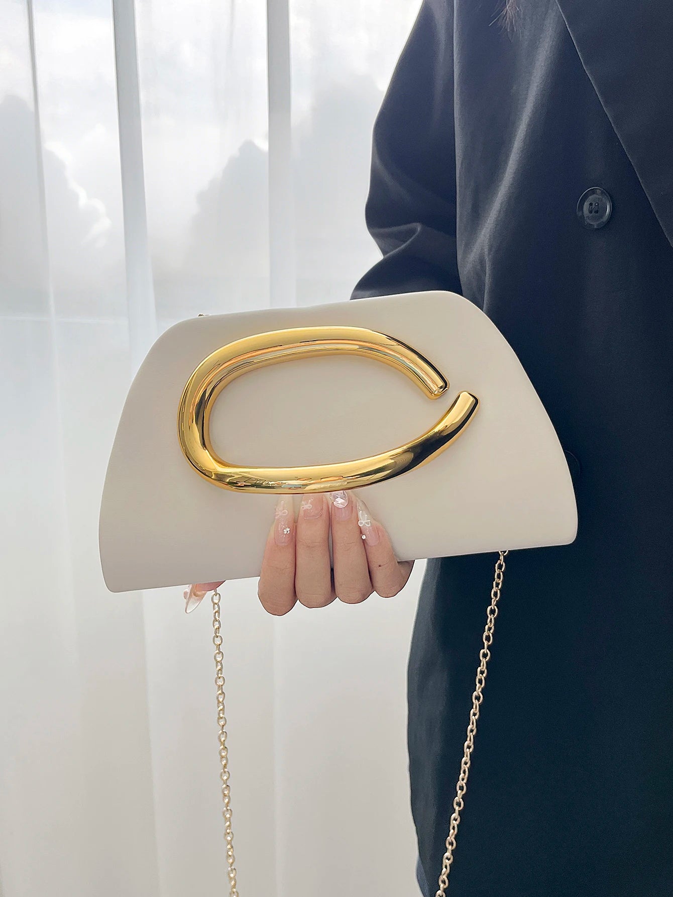 Pochette Box Boucle Métal Dorée — Clutch Soirée Chaîne Femme Luxe