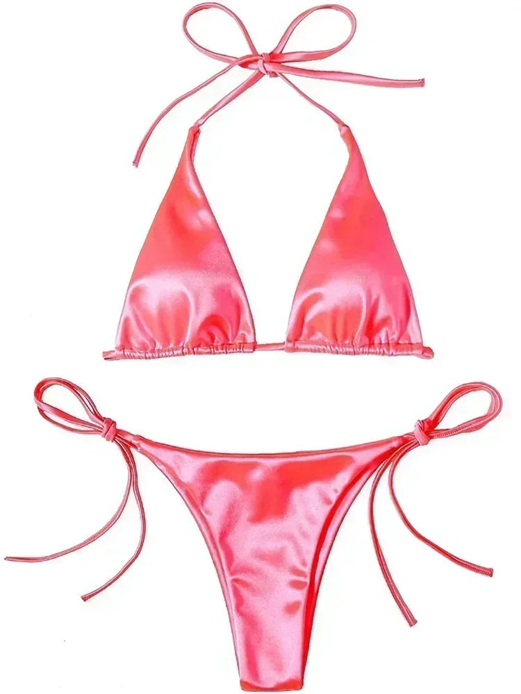 Bikini Satin Métallisé Halter — Deux Pièces Femme