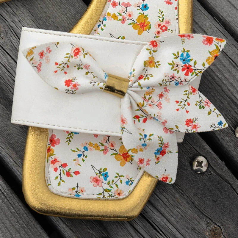 Sandales Plates Nœud Papillon Imprimé Floral Femme 2026 — Style Frais Tendance Été