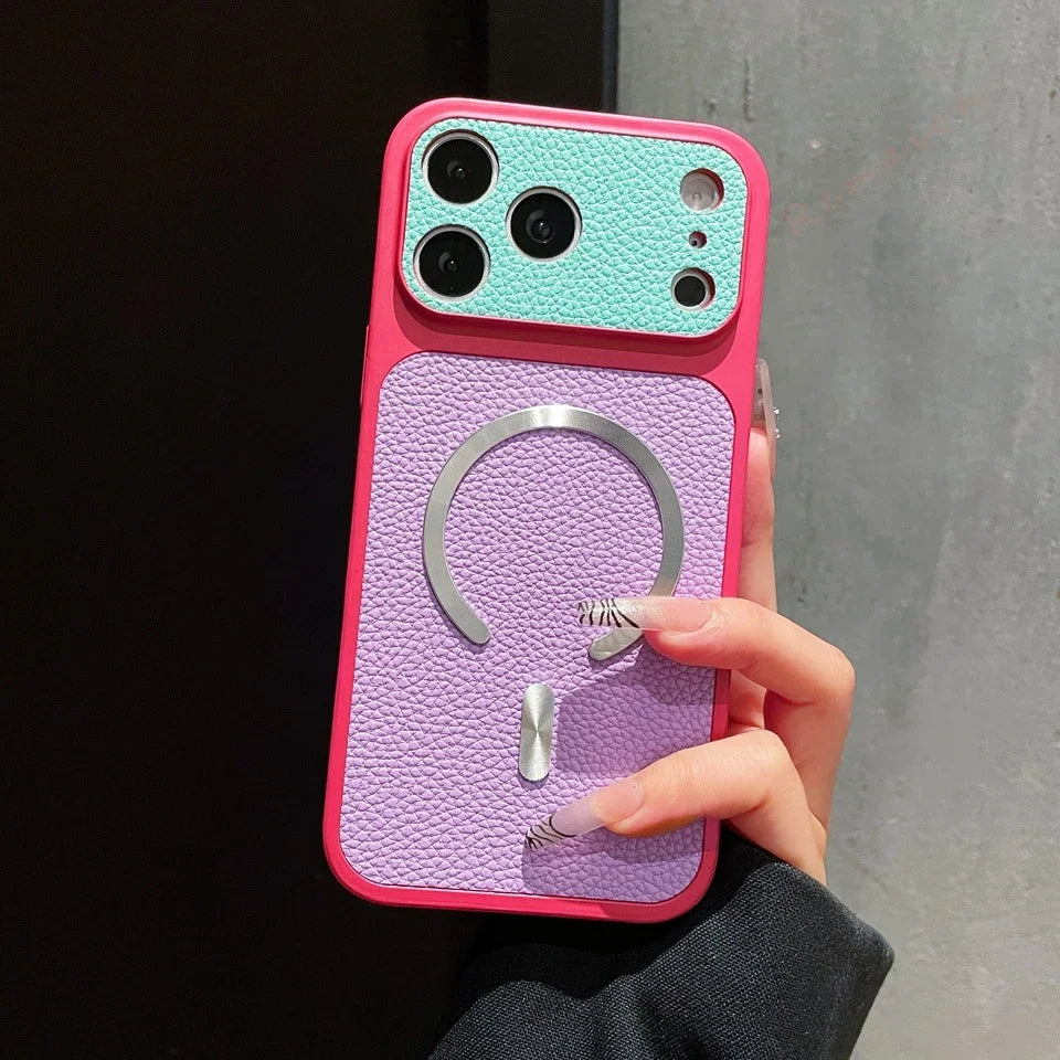 Coque Magnétique en Cuir pour iPhone — Compatible MagSafe, Toutes Séries (11 à 17 Pro Max)