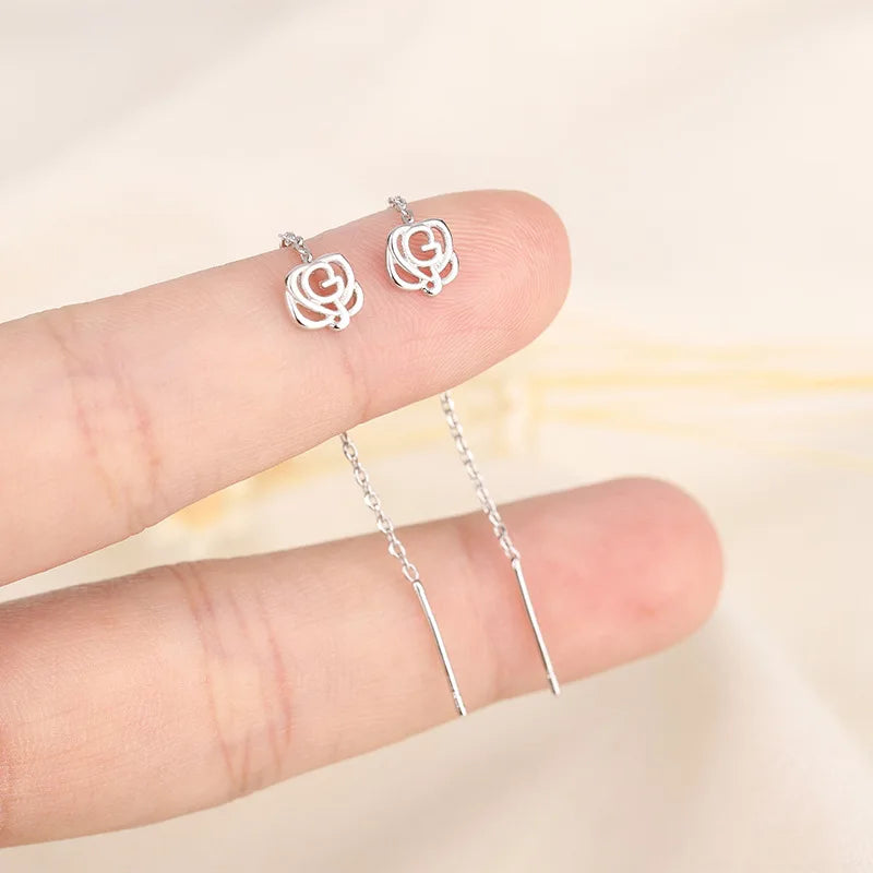 Boucles d'Oreilles Pendantes Zircon Cristal — Ear Line Rose Gold Femme