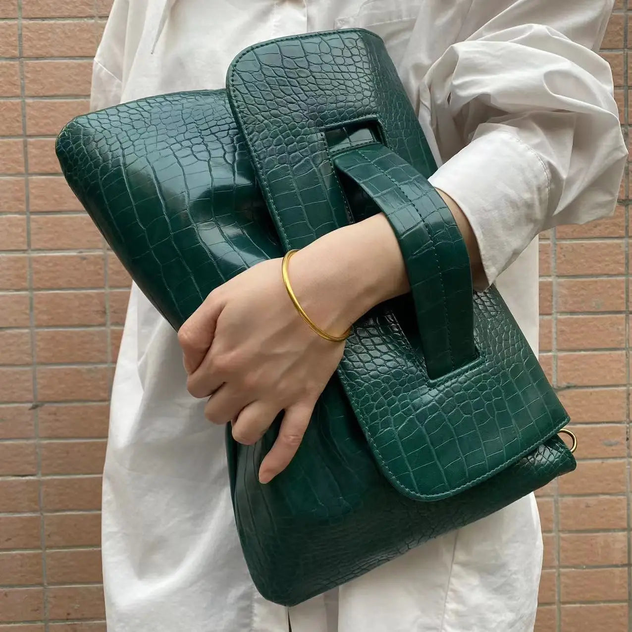Sac À Main Cuir PU Motif Crocodile Grande Capacité — Sac Bandoulière Femme