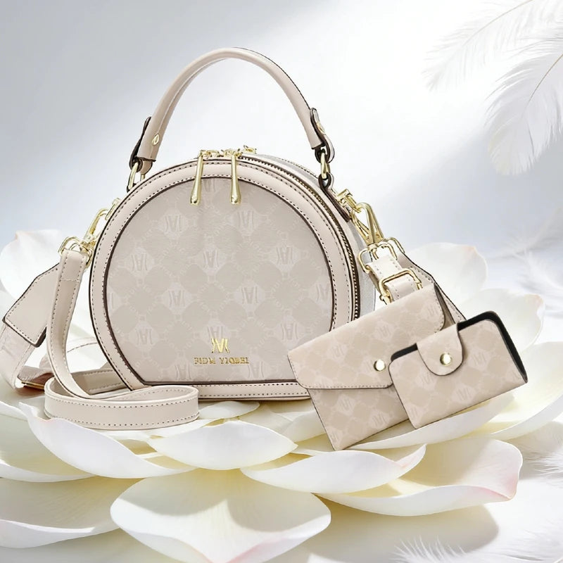 Ensemble 2 Sacs Ronds Bandoulière — Grand Sac + Pochette PU Femme Tendance