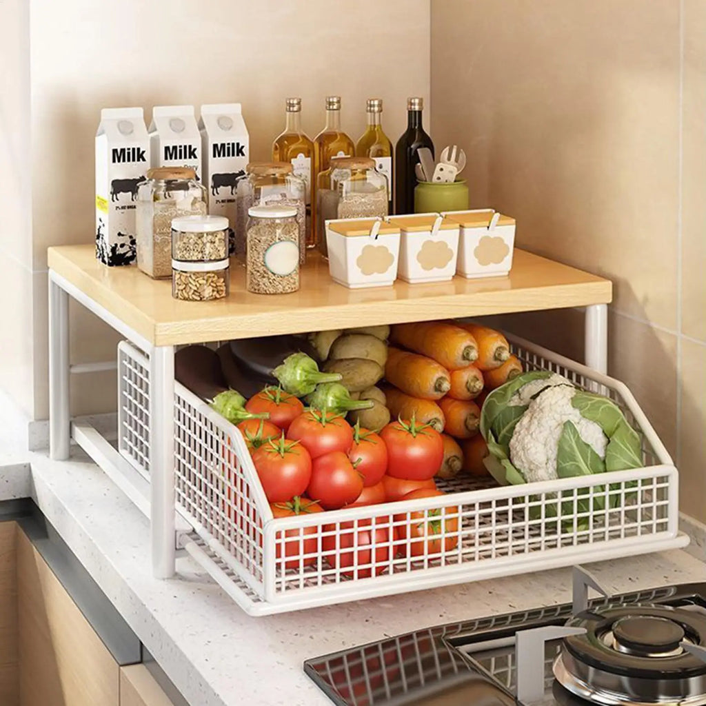 Étagère Cuisine 2 Niveaux – Organiseur Vertical Multifonction