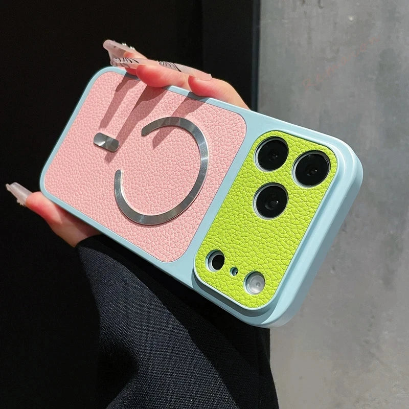 Coque Magnétique en Cuir pour iPhone — Compatible MagSafe, Toutes Séries (11 à 17 Pro Max)