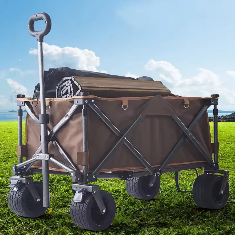 Chariot de Jardin Pliable en Métal — Wagon Multifonction Plage, Camping & Jardin