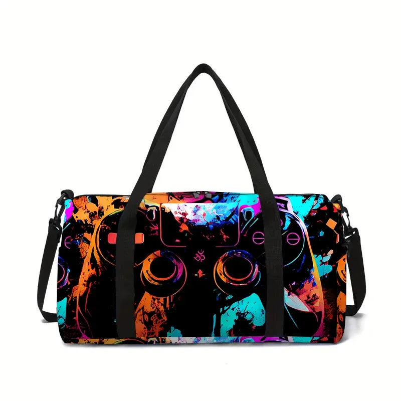 Sac de Voyage Polochon Manette de Jeu Néon — Sac Enfant Grande Capacité 45cm