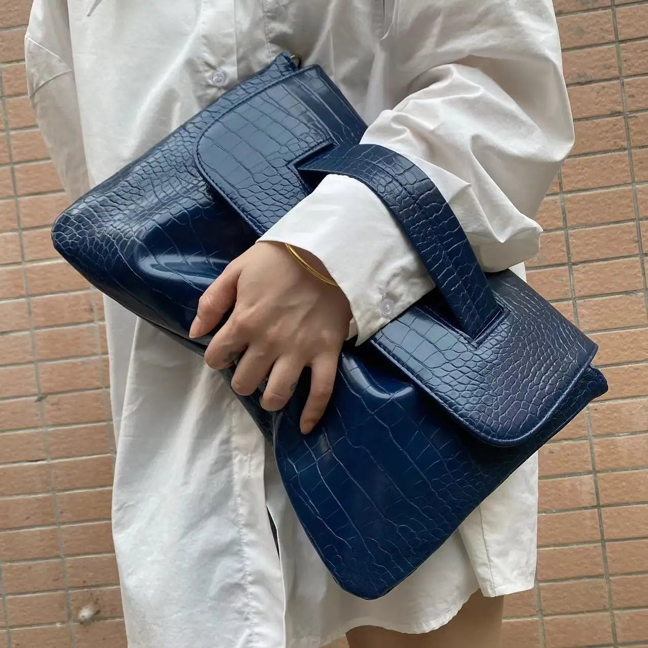 Sac À Main Cuir PU Motif Crocodile Grande Capacité — Sac Bandoulière Femme