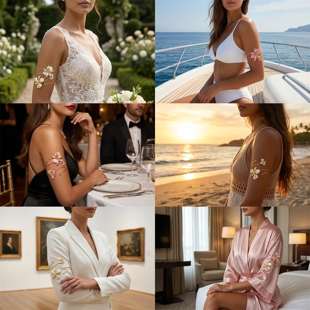 Bracelet Bras Fleur Émail Boho Ajustable — Bijou de Corps Plage Femme