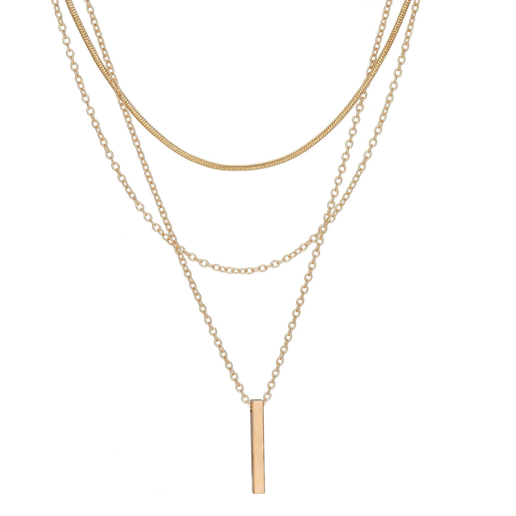 Collier Pendentif Barre Métal Doré — Chaîne Clavicule Femme Minimaliste