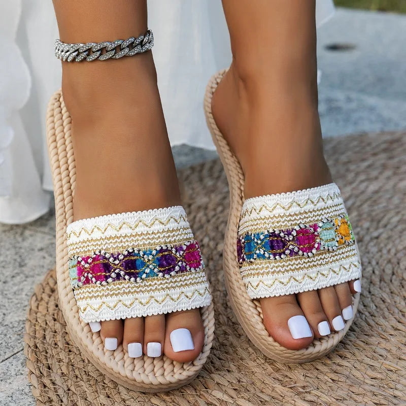 Mules Bohème Femme Été — Sandales À Franges Style Ethnique Plage