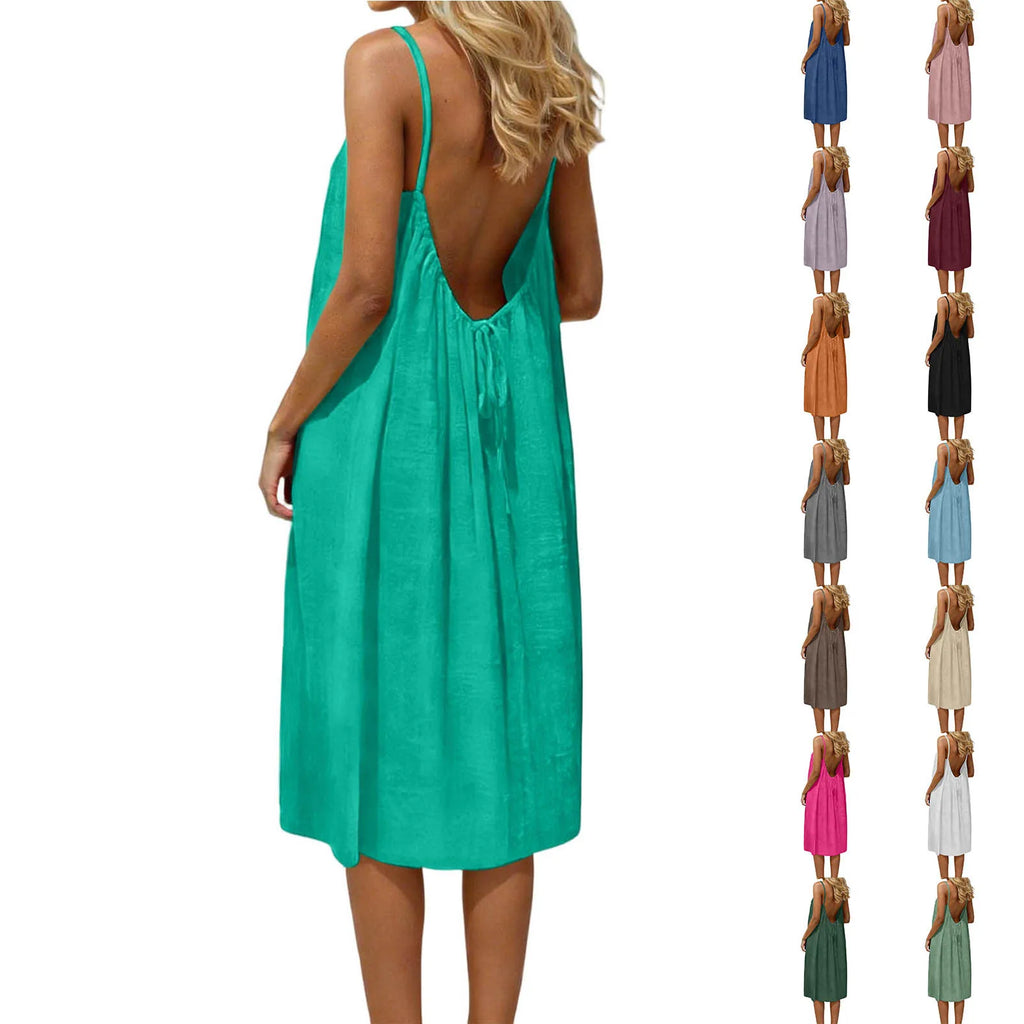 Robe Courte Dos Nu pour Femme — Mini Robe de Plage Casual Été