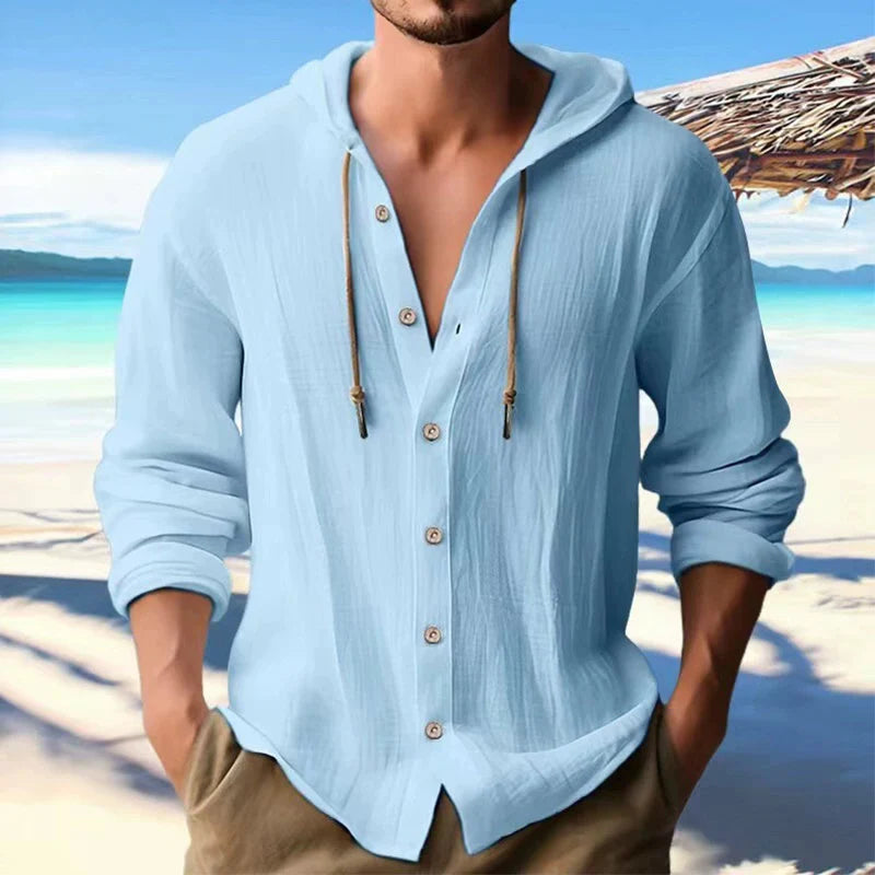 Chemise en Lin Homme à Capuche – Manches Longues, Style Streetwear