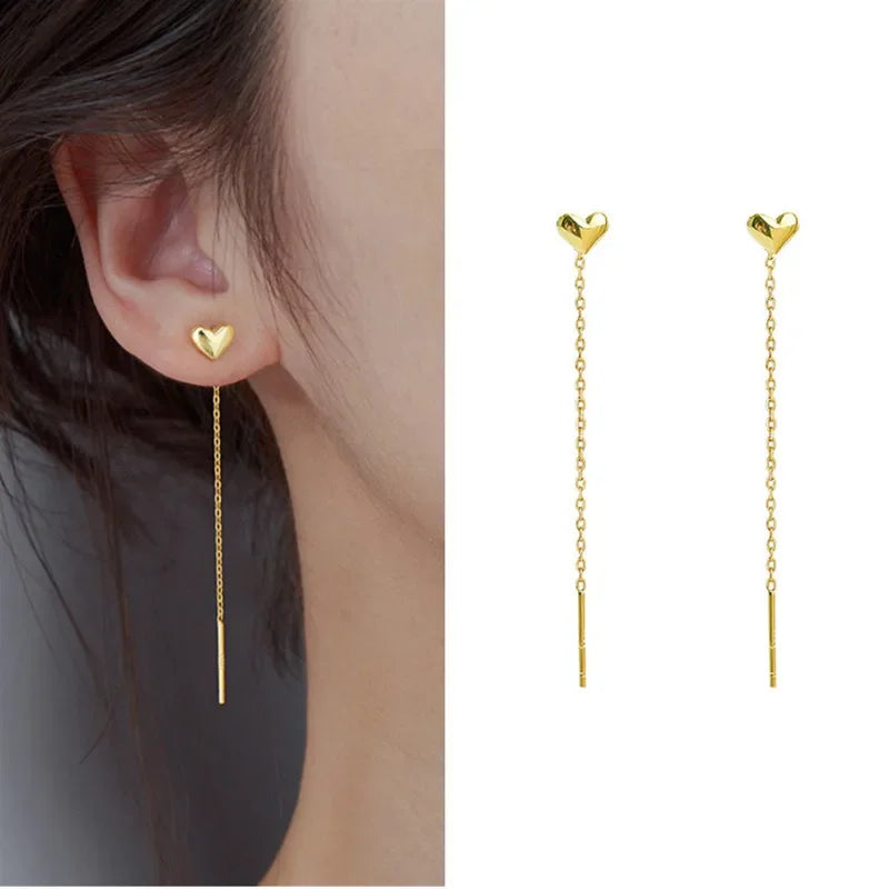 Boucles d'Oreilles Pendantes Zircon Cristal — Ear Line Rose Gold Femme