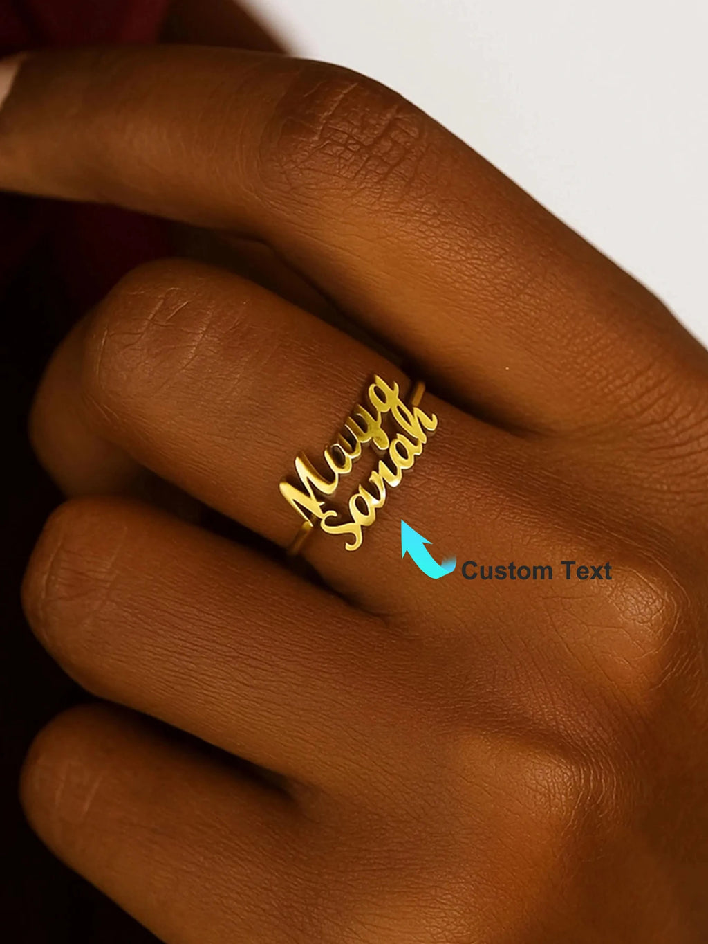 Bague Double Prénom Personnalisée Plaquée Or 18K — Acier Inoxydable Cadeau Femme