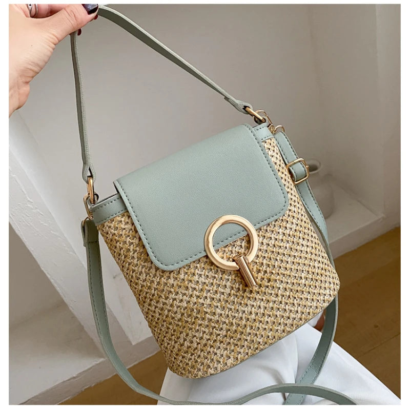Sac de Plage en Paille Tressée — Sac À Main Rond Femme Style Bohème