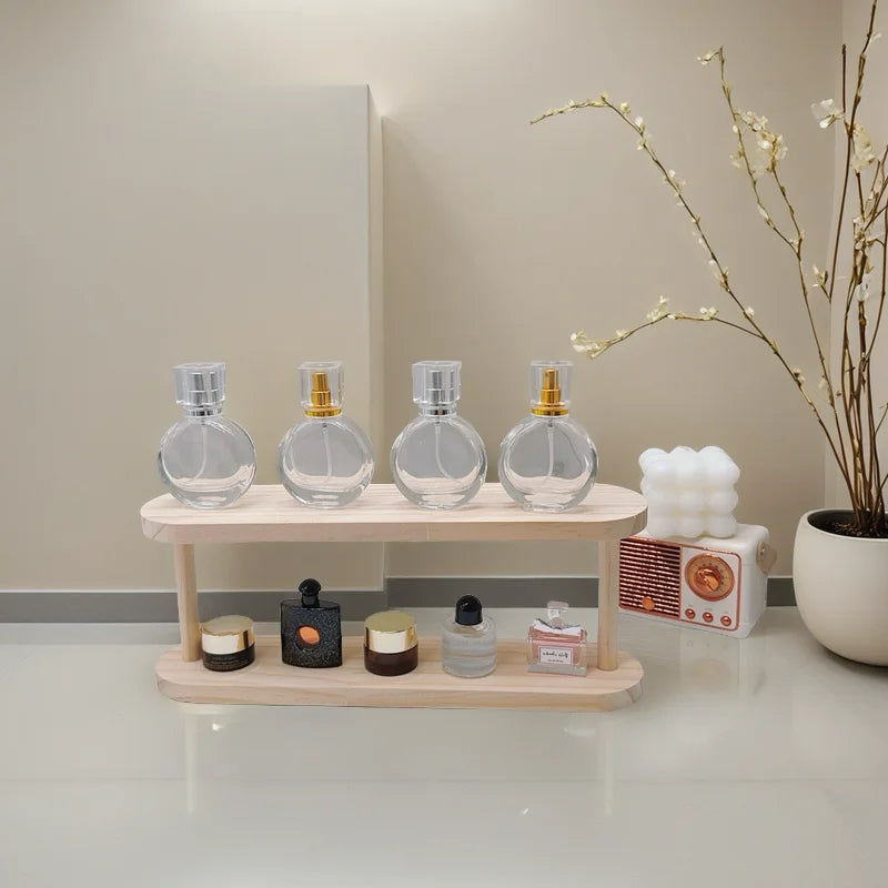 Étagère Bois 2 Niveaux Bureau — Rangement Cosmétiques Parfums Coiffeuse