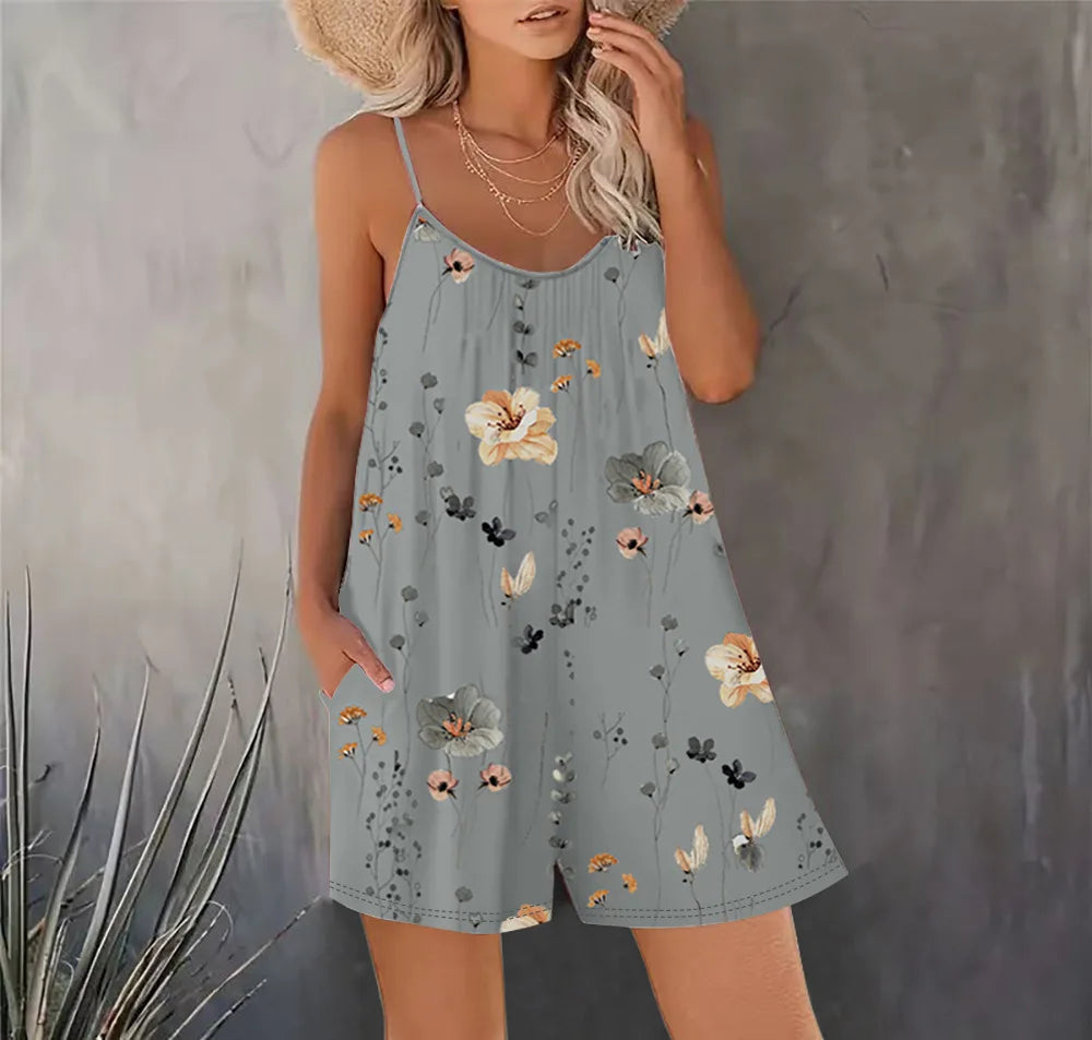 Combinaison Sans Manches Femme — Playsuit Casual Couleur Unie Printemps Été