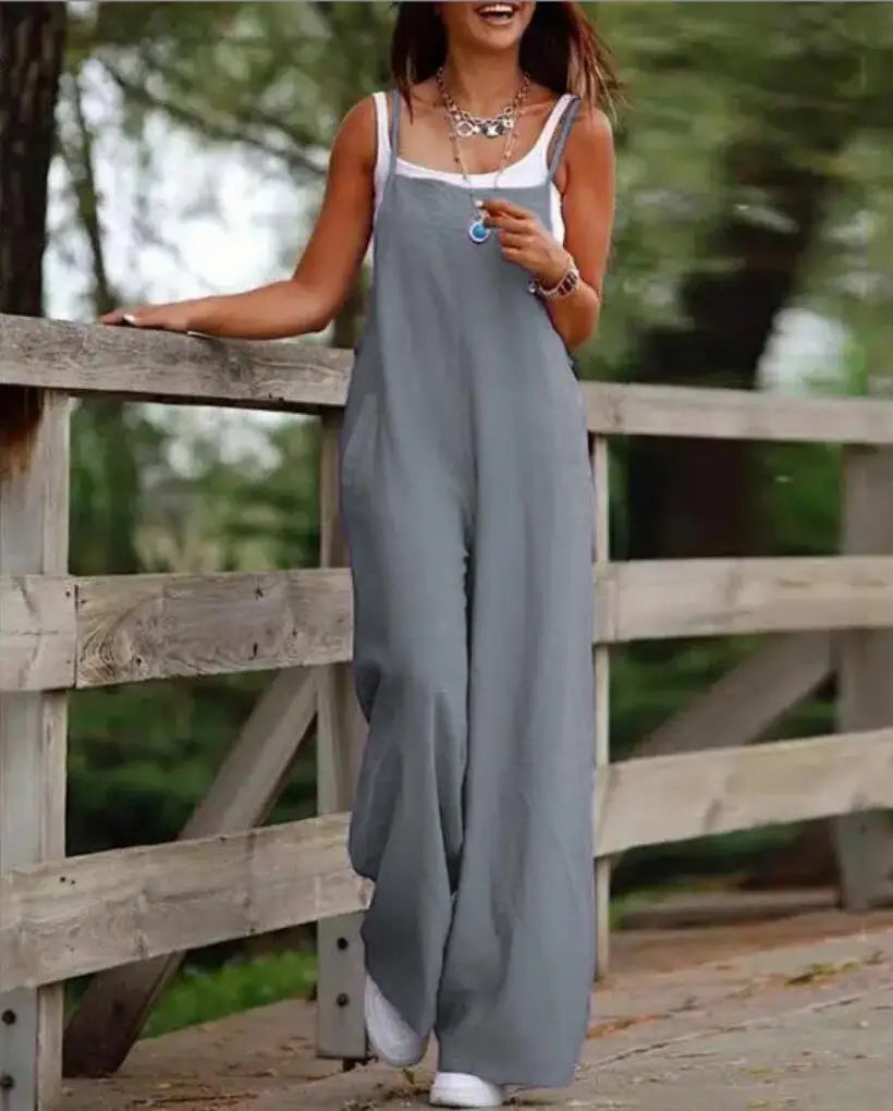 Salopette Large Sans Manches Grande Taille S-5XL — Combinaison Femme Été
