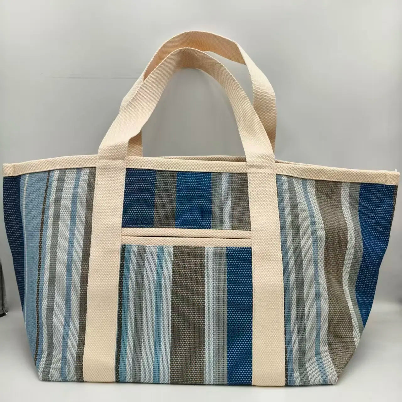 Sac Cabas Rayé Été — Tote Bag Nylon Grande Capacité Multi-Poches Réutilisable
