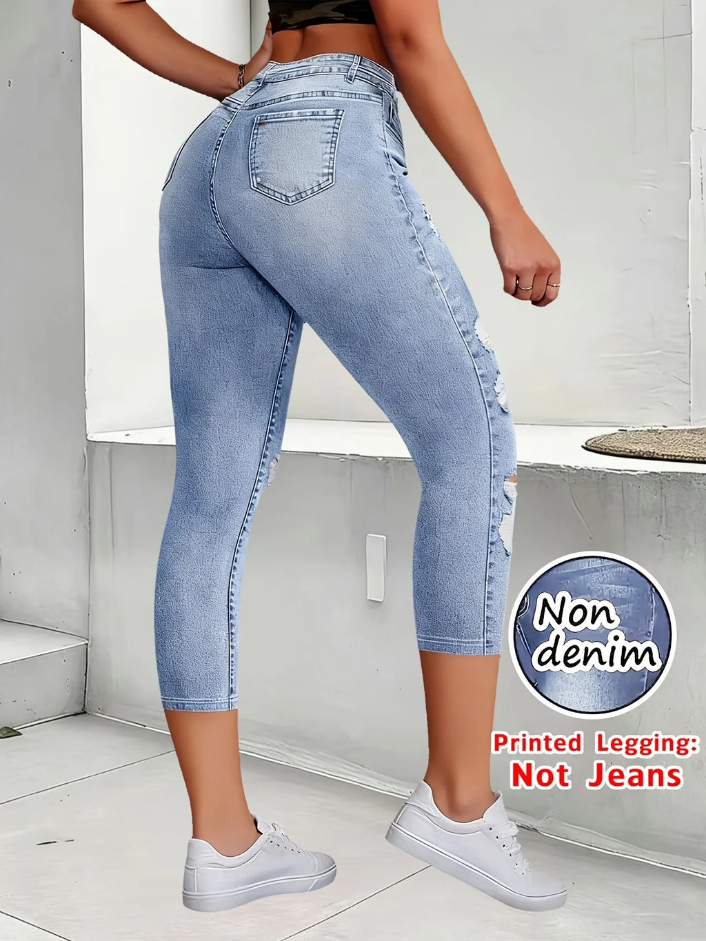 Legging Capri Imitation Denim Femme – 7/8 Slim Breathable Sport Yoga & Plage