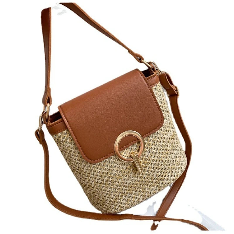 Sac de Plage en Paille Tressée — Sac À Main Rond Femme Style Bohème
