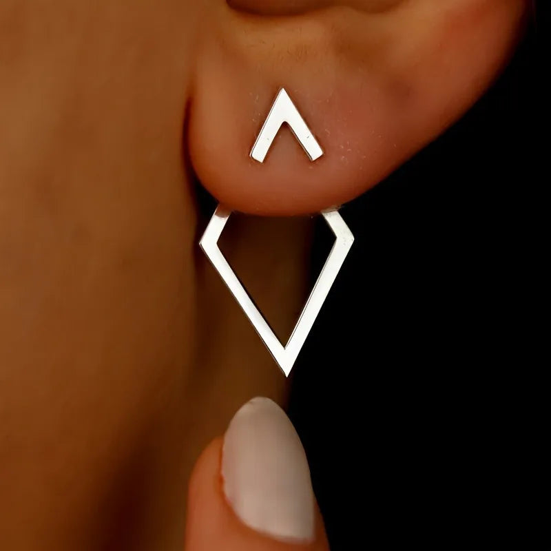 Boucles d'Oreilles Géométriques Carrées — Puces Triangles Détachables Acier Femme