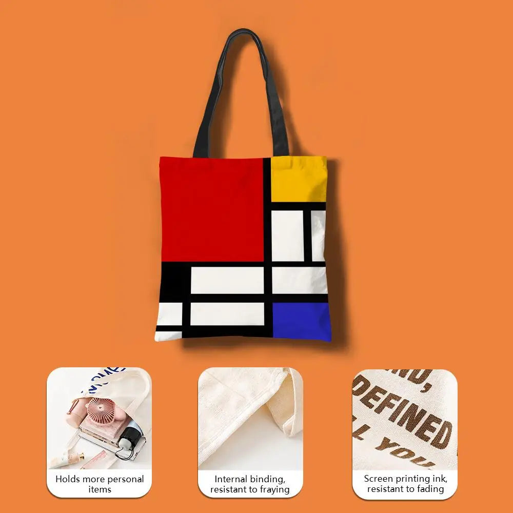 Tote Bag Canvas Style Mondrian — Sac Courses Éco-Responsable Grande Capacité