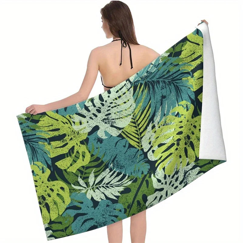 Serviette de Plage Feuilles Tropicales — Séchage Rapide, Anti-UV, Anti-Sable