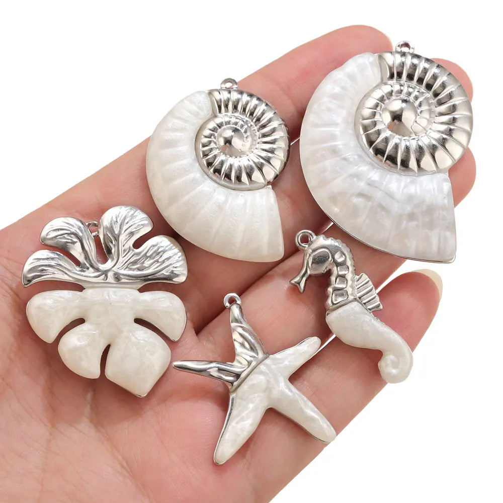 Lot 2 Breloques Coquillage & Étoile de Mer Acier Inoxydable — Pendentifs Bijoux Plage Fait Main