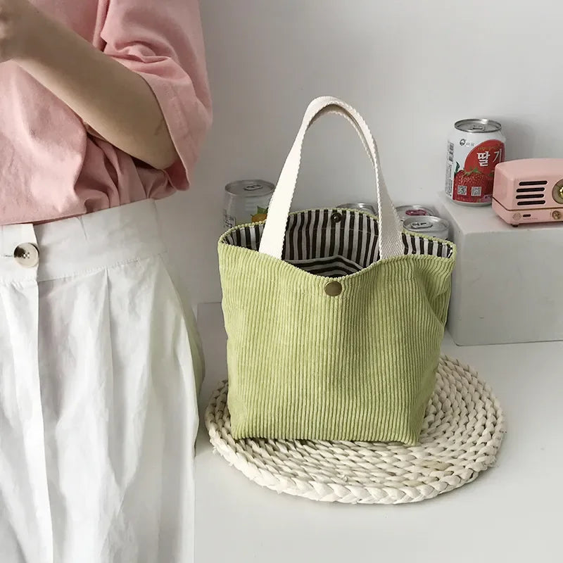 Mini Sac Velours Côtelé — Tote Bag Casual Réutilisable Femme 7 Coloris