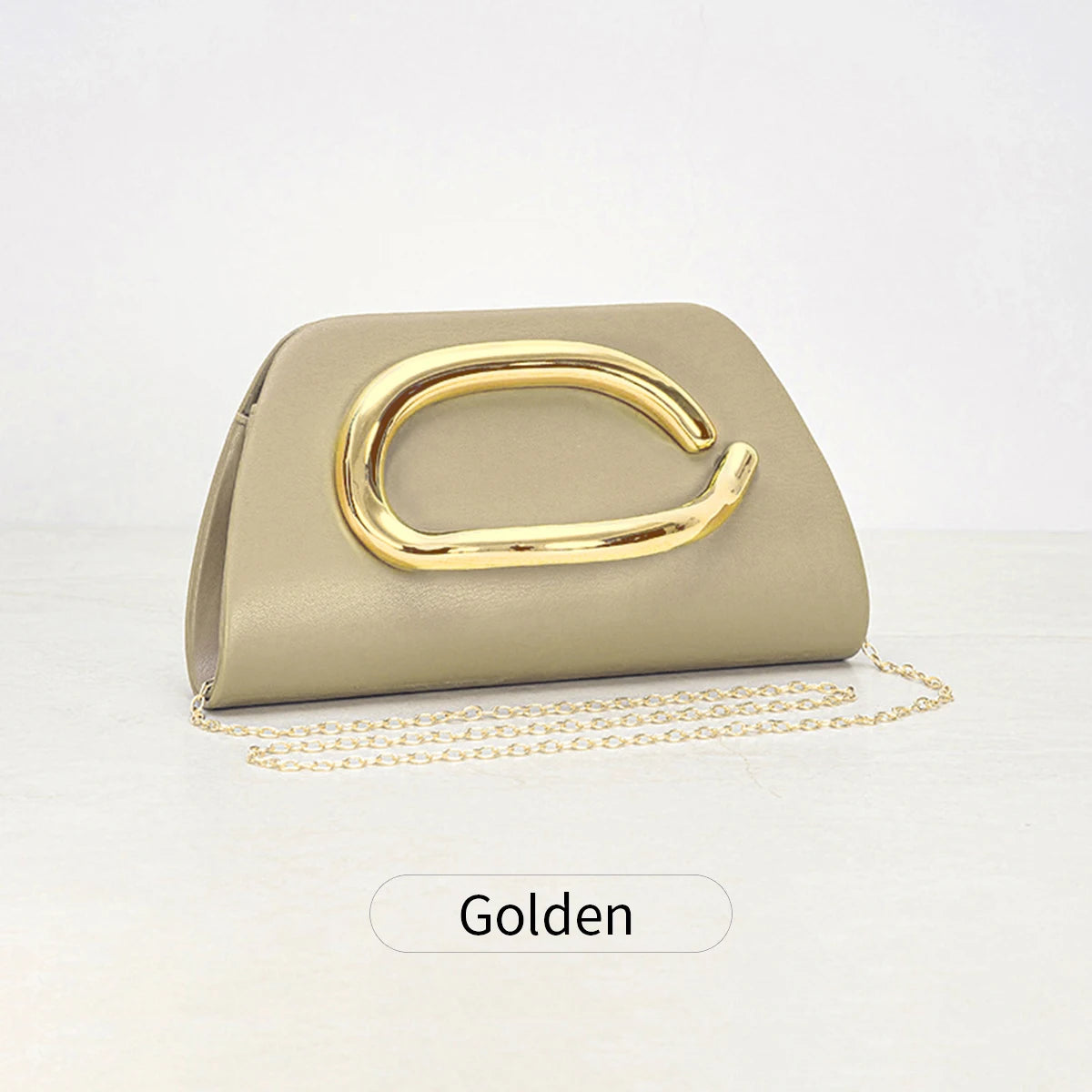Pochette Box Boucle Métal Dorée — Clutch Soirée Chaîne Femme Luxe