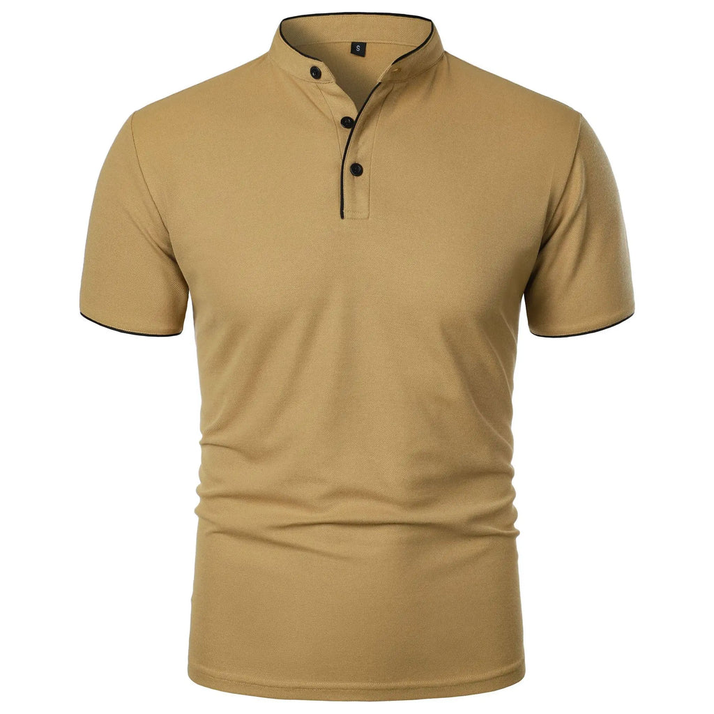T-Shirt Homme Col Montant Patchwork Manches Courtes — Haut Casual Respirant Business