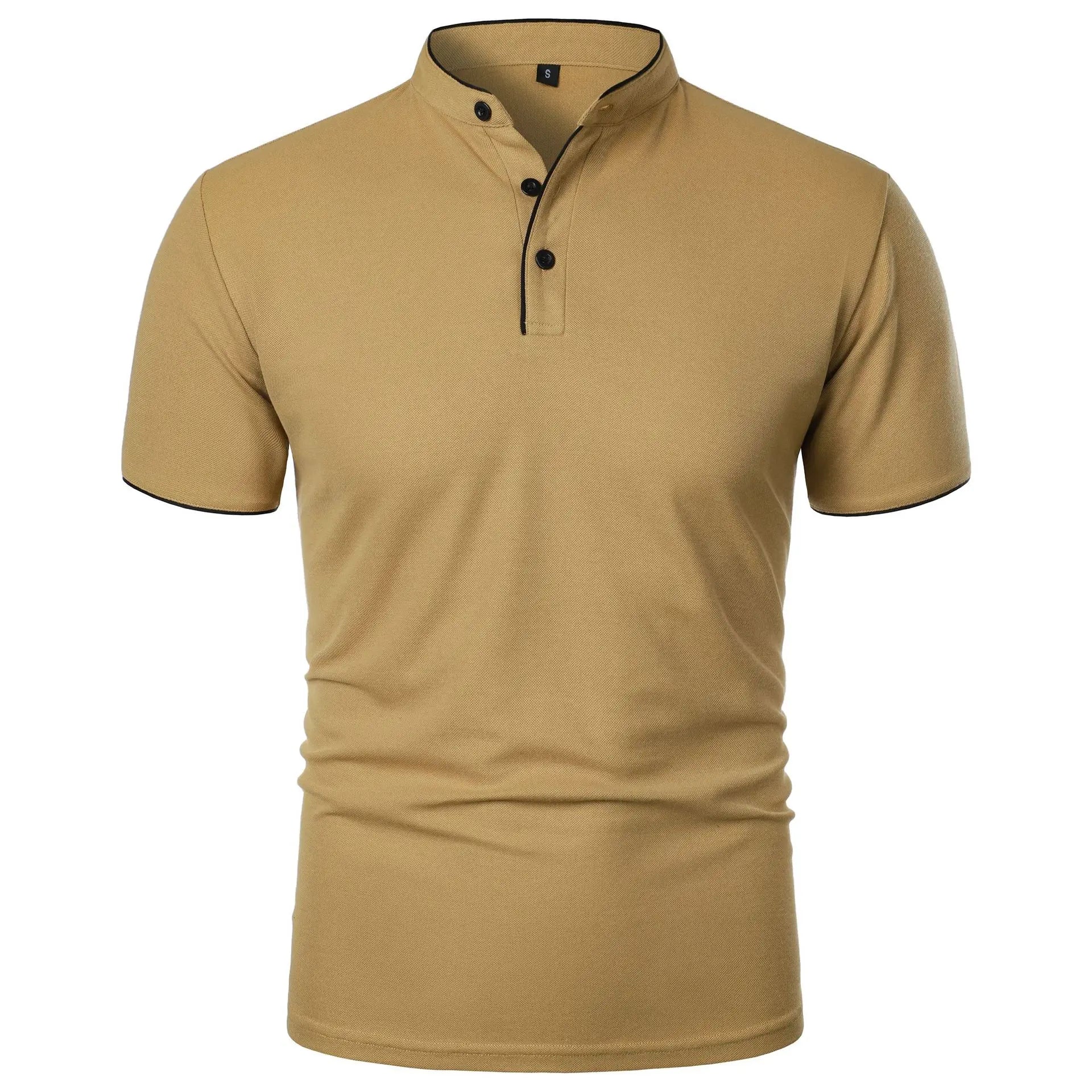 T-Shirt Homme Col Montant Patchwork Manches Courtes — Haut Casual Respirant Business